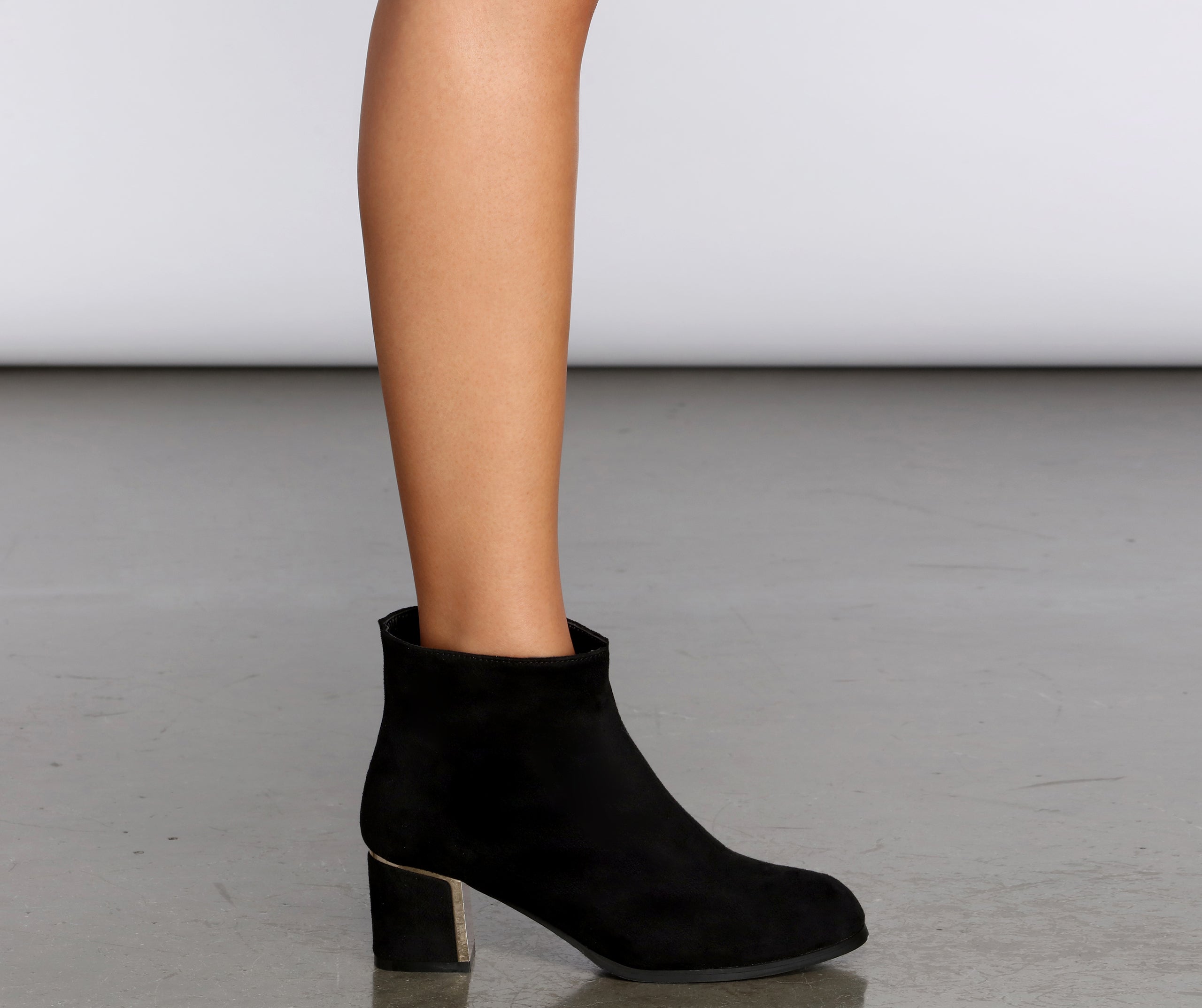 Gold Trim Faux Suede Booties