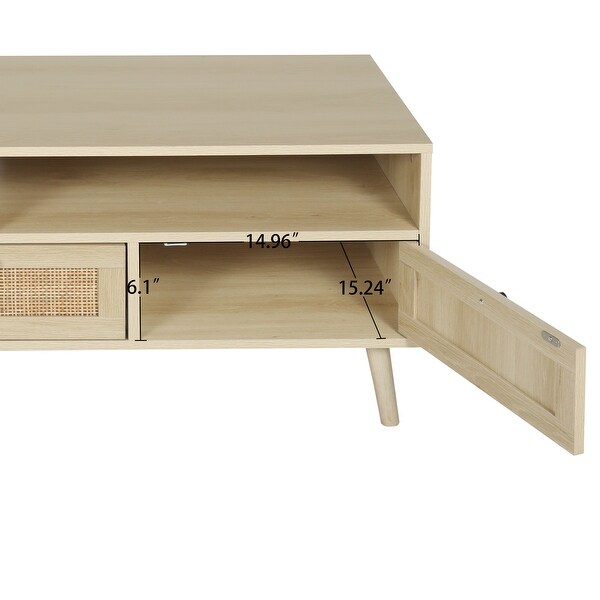 JASIWAY Modern TV Stand with Rattan Door， Natural