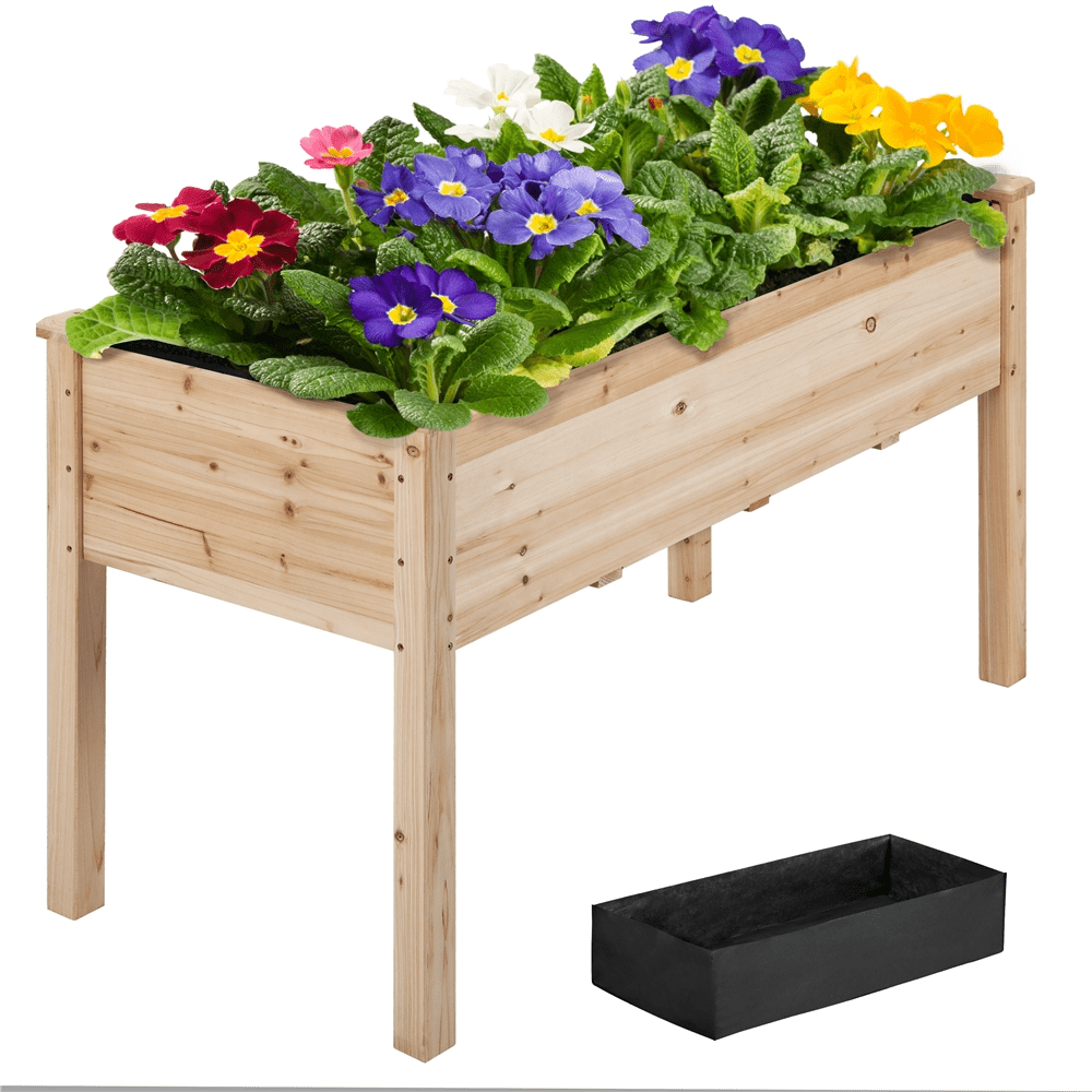 Easyfashion Rectangle Fir Wood Garden Bed Raised Planters, Wood