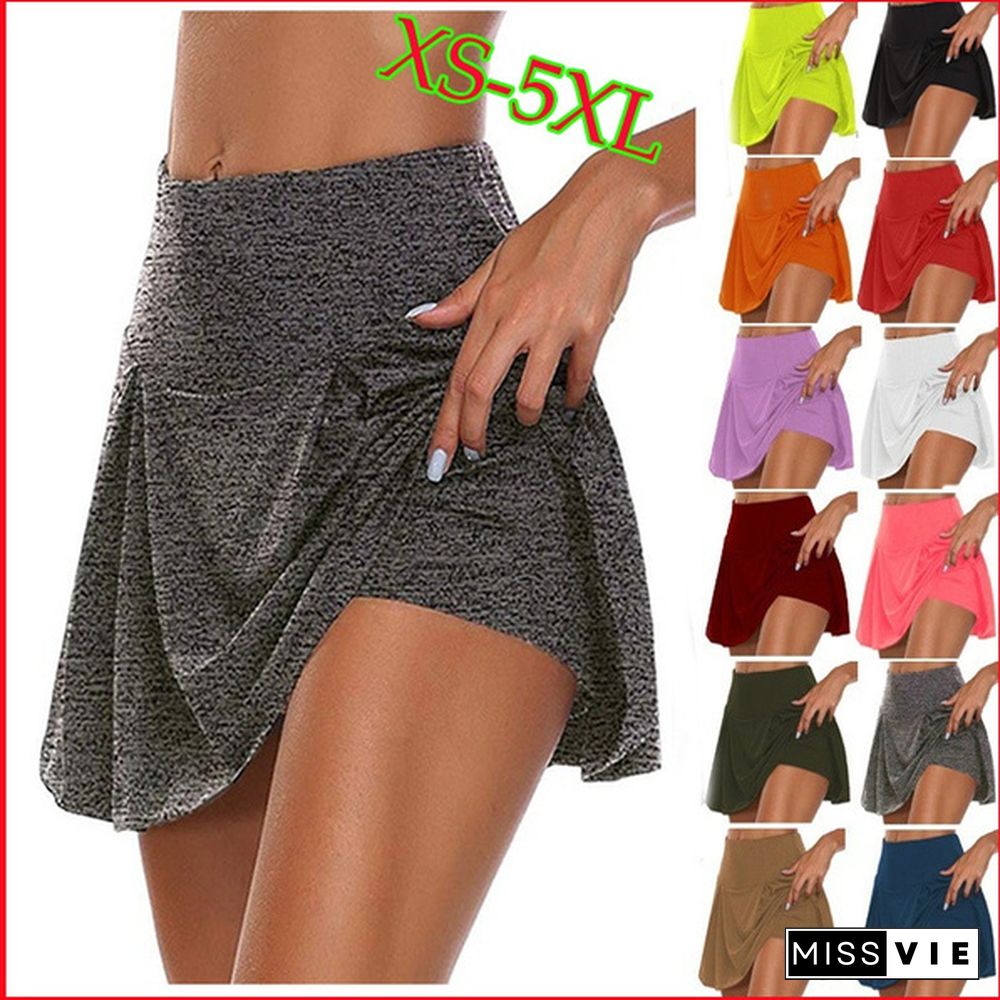 Xs-5Xl Women Fashion Double-Layer Athletic Short Skirt Fitness Yoga Short Skirt Badminton Breathable Quick Drying Skirts Plus Size Ladies Sport Anti Exposure Tennis Skirt