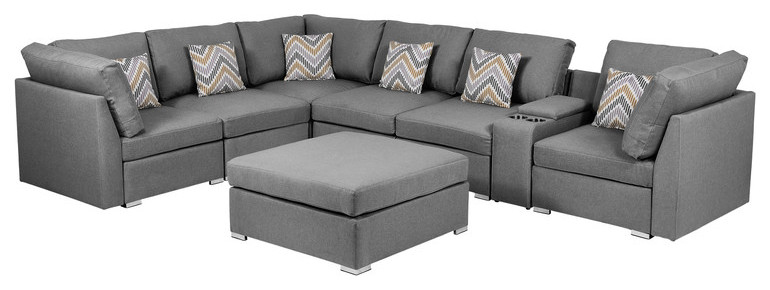 Amira Gray Fabric Reversible Modular Sectional  Usb Console  Ottoman  89825 6B   Contemporary   Sectional Sofas   by Timeout PRO  Houzz