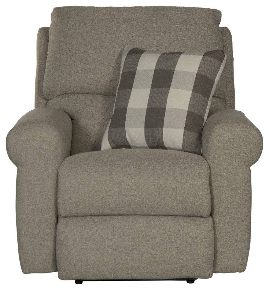 Catnapper Eastland Power Recliner in Gray Polyester Fabric with Accent Pillow   Transitional   Recliner Chairs   by Homesquare  Houzz