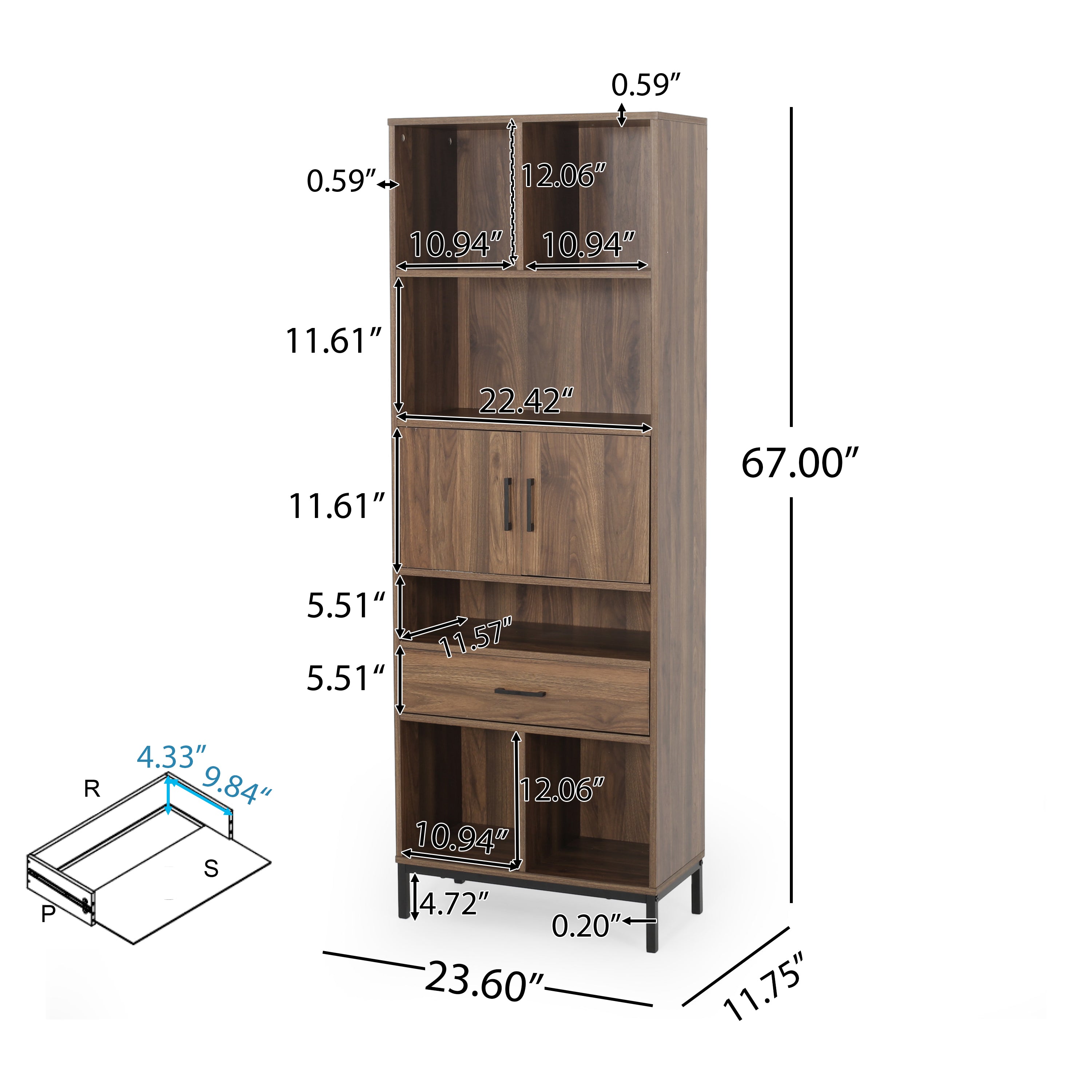 Abriel Bookcase with Storage Cabinet & Drawer