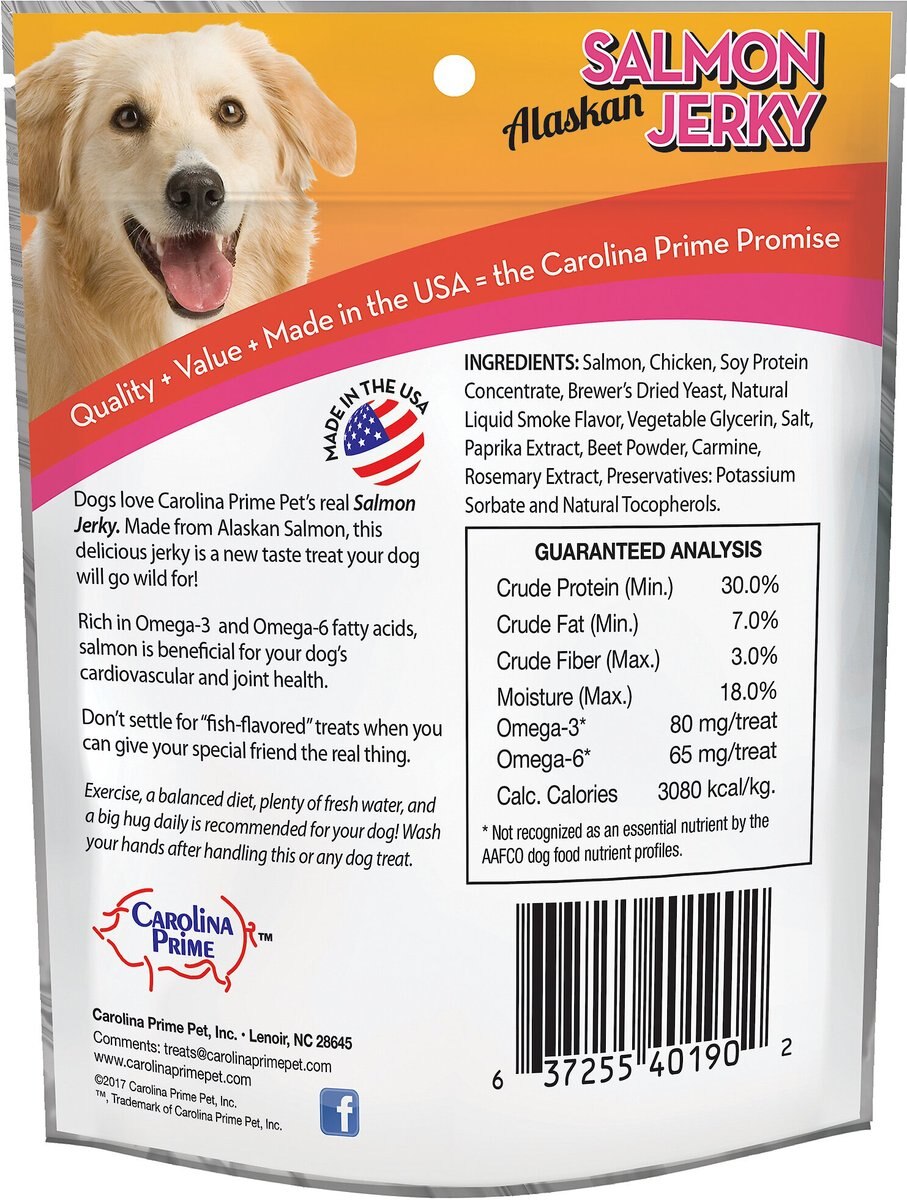 Carolina Prime Pet Alaskan Salmon Jerky Dog Treats， 1-lb bag