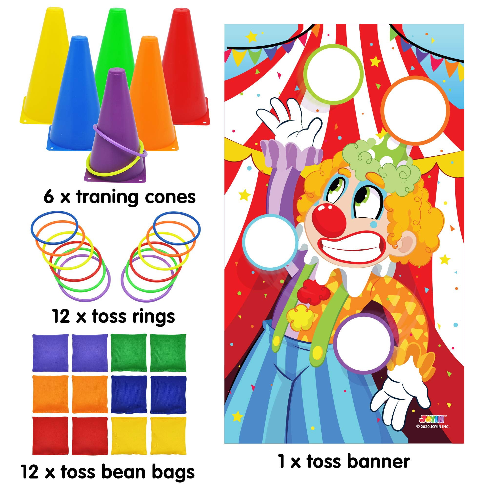 JOYIN 31 Pcs Carnival Games, Ring Toss Outdoor Games, Party Game Supplies, Obstacle Course for Kids, Outdoor Yard Lawn Game, Banner Bean Bag, Rings, Cones Set Games for Barbecues, Reunions, Carni