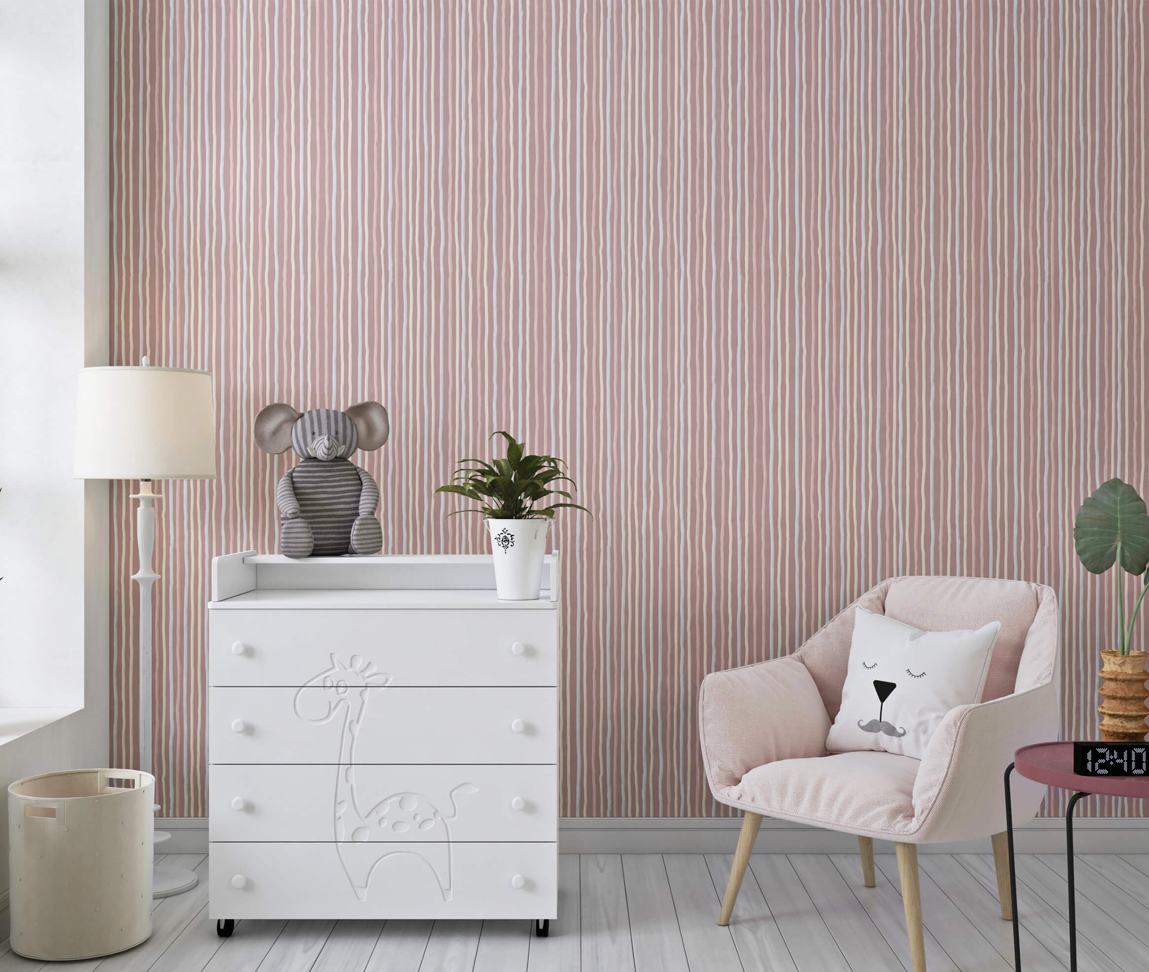 Stripes Dark Rose Wallpaper from the Great Kids Collection