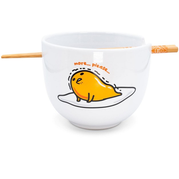 Silver Buffalo Sanrio Gudetama Top Ramen Japanese Dinner Set 20 ounce Ramen Bowl Chopsticks