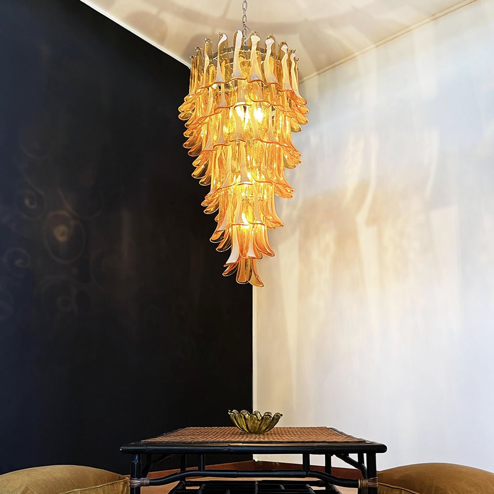 Murano Amber Petals Spiral Chandelier