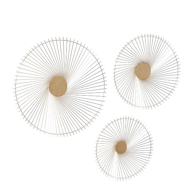 Set Of 3 Metal Sunburst Radial Wall Decors Gold The Novogratz