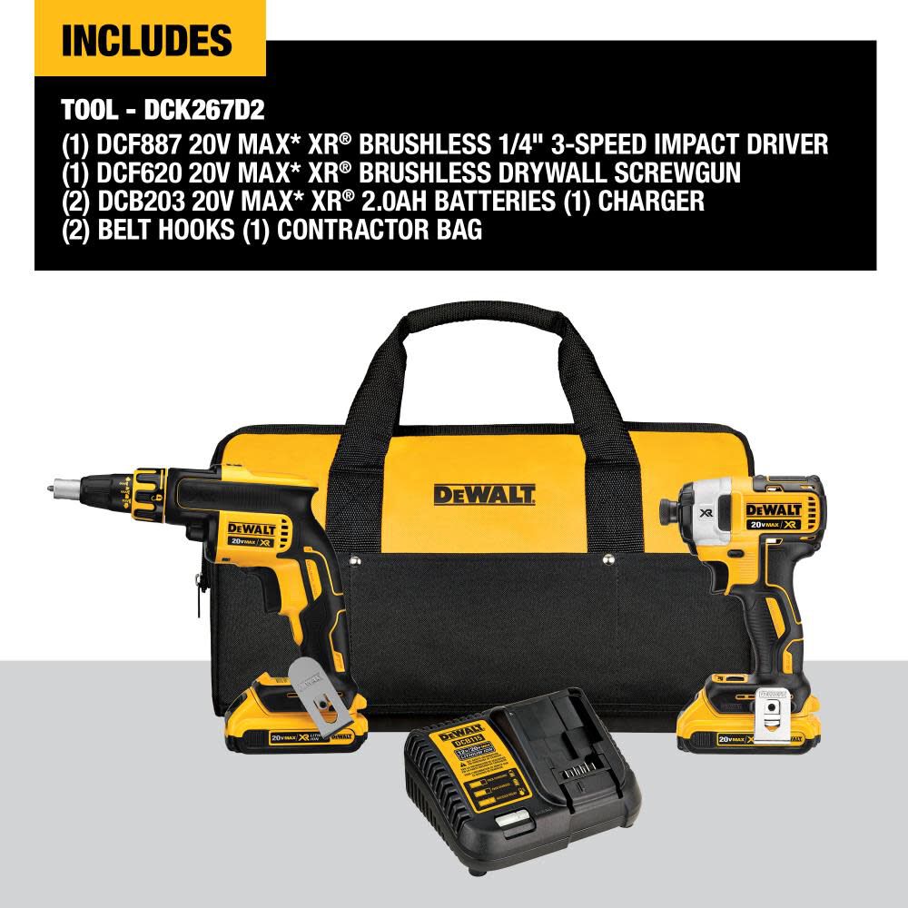 DEWALT 20 V MAX* XR Drywall Screwgun and Impact Driver Kit (2.0Ah) DCK267D2 from DEWALT