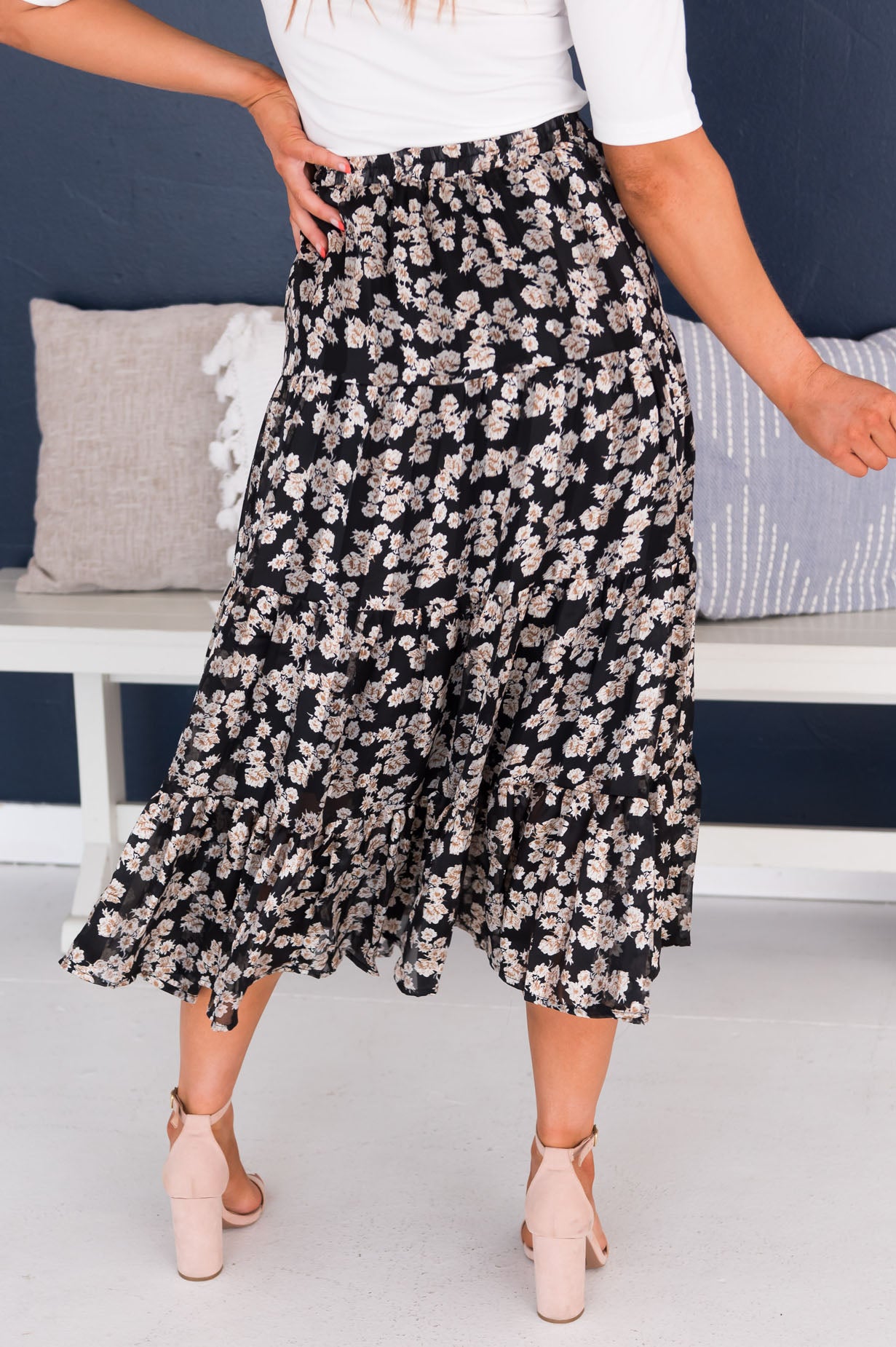 Falling Without A Care Modest Tiered Skirt