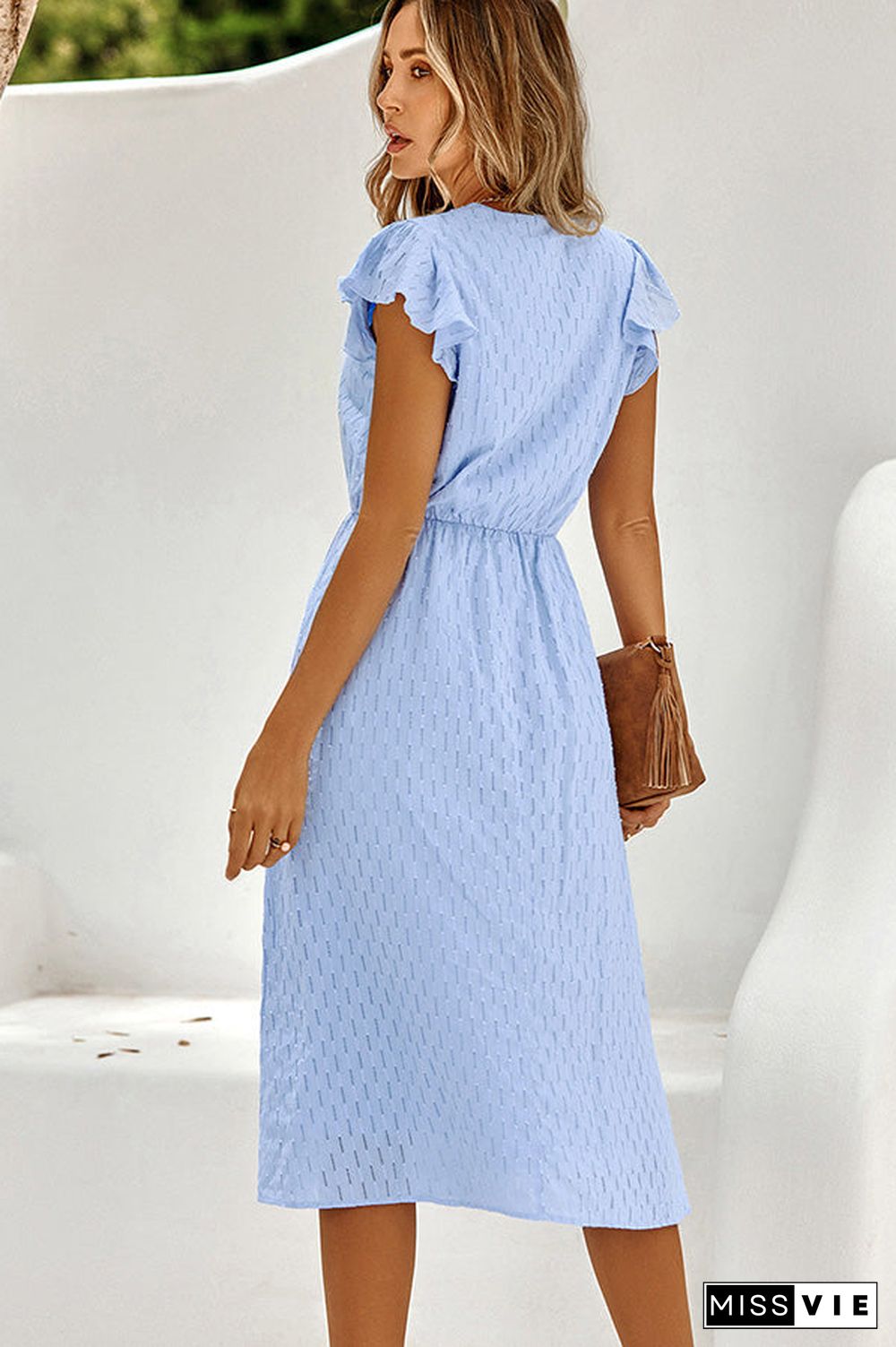 Ruffled Short Sleeve V Neck Casual Dress