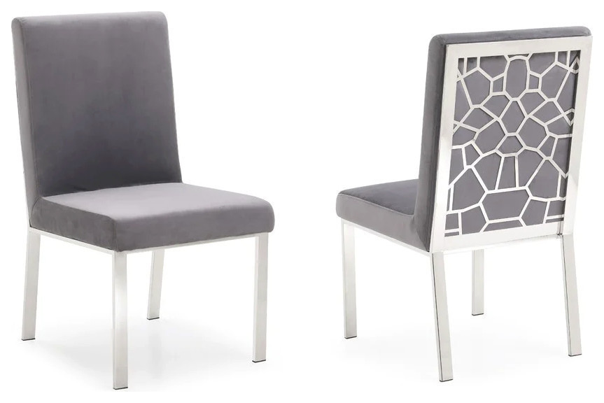 Carissa Modern Gray Velvet and Stainless Steel Dining Chair  Set of 2   Contemporary   Dining Chairs   by Rustic Home Furniture Deco  Houzz