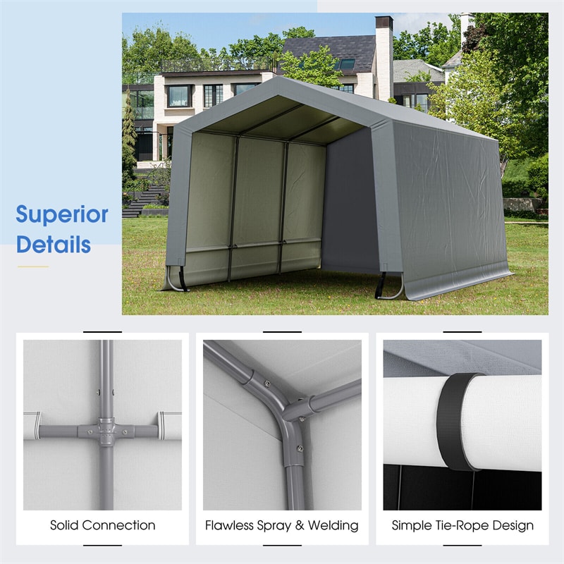 10' x 16' Heavy-Duty Outdoor Carport Car Canopy Shelter Portable Metal Garage with 2 Removable Doors