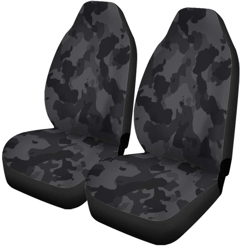 FMSHPON Set of 2 Car Seat Covers Gray Camo Black Urban Camouflage Pattern Camoflauge Dark Universal Auto Front Seats Protector Fits for Car，SUV Sedan，Truck