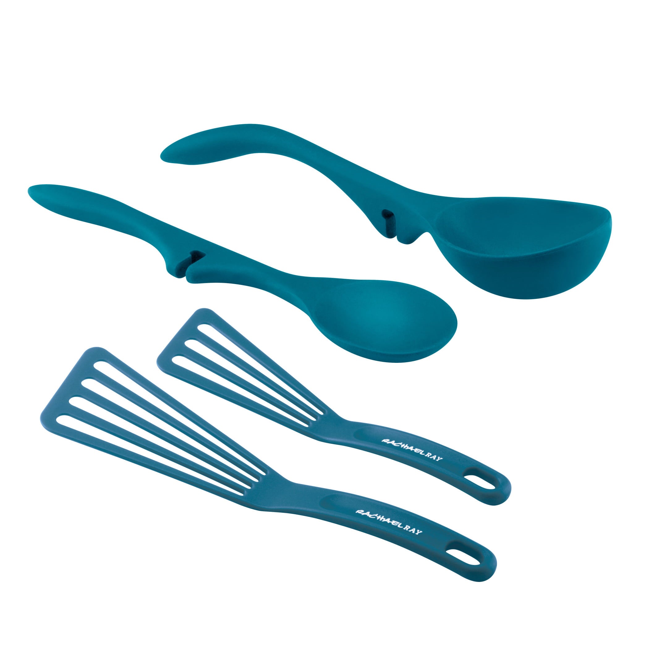 Rachael Ray Lazy Tool Kitchen Utensils Spoon Ladle and Turner Set, 4-Piece, Marine Blue