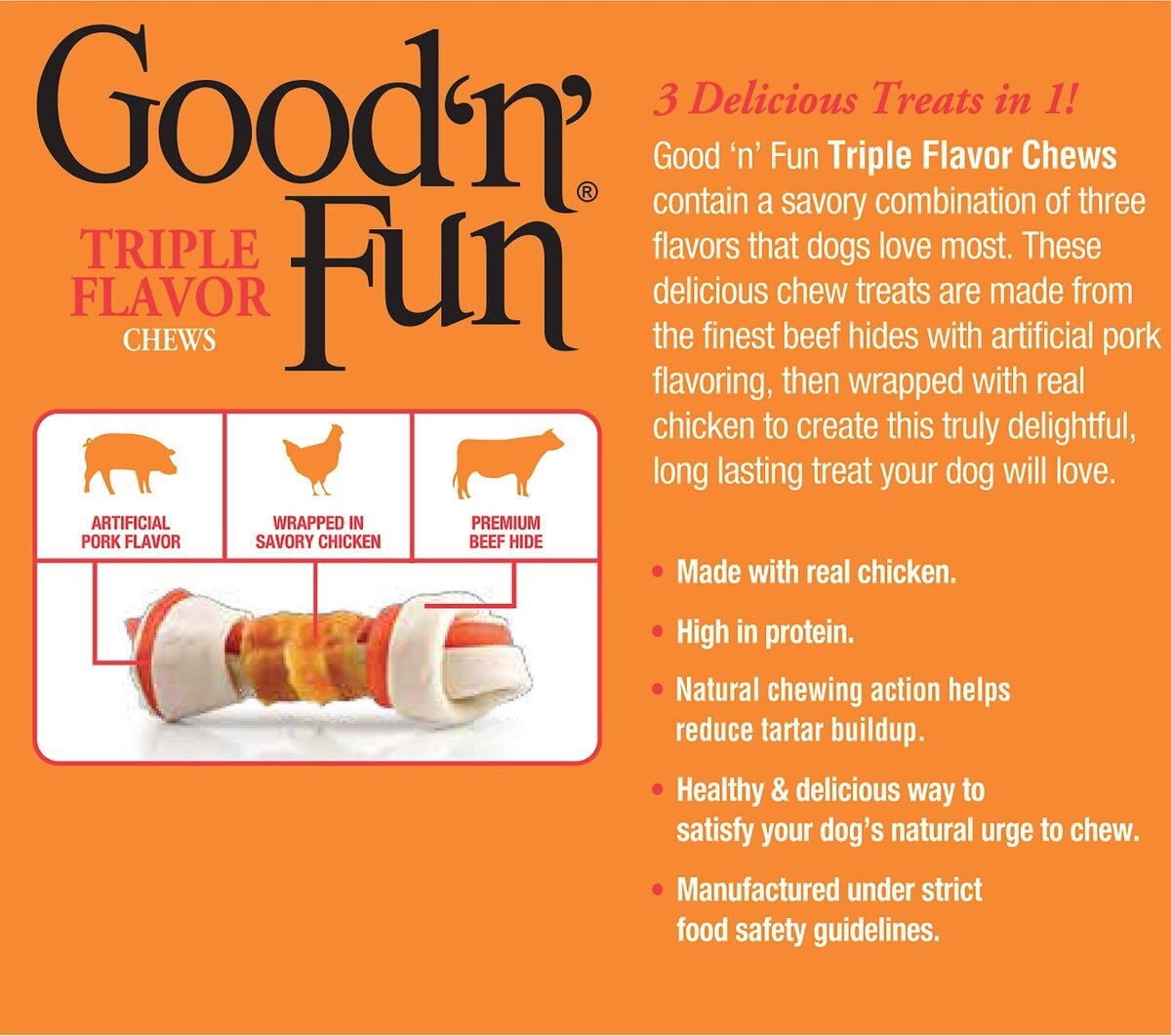 Good 'n' Fun Triple Flavor Beef， Pork and Chicken Dog Chews