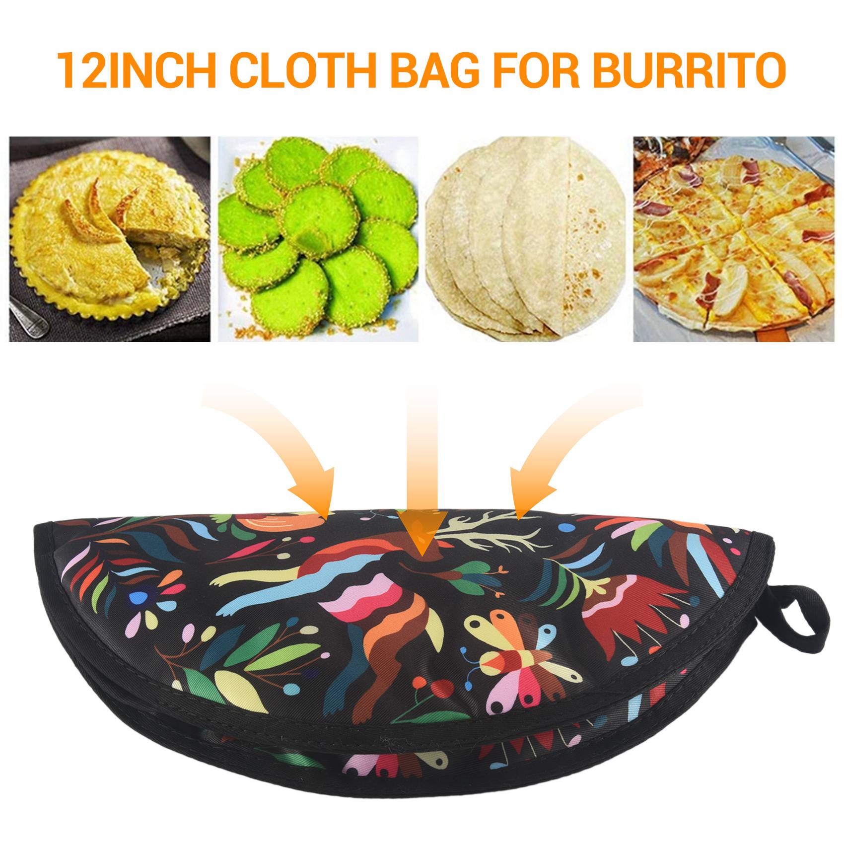 12inch Cloth Bag for Burrito，Portable Tortilla Warmer Pouch Home for Microwave Restaurant Food Pancake，C