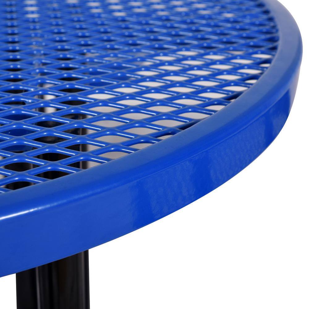 Afoxsos Blue Round Outdoor Steel Picnic Table Dining Table 46 in. with Umbrella Pole DJMX999