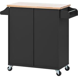 Nestfair Black Wood 42 in. Kitchen Island with Drawers and Spice Rack CWJ062B