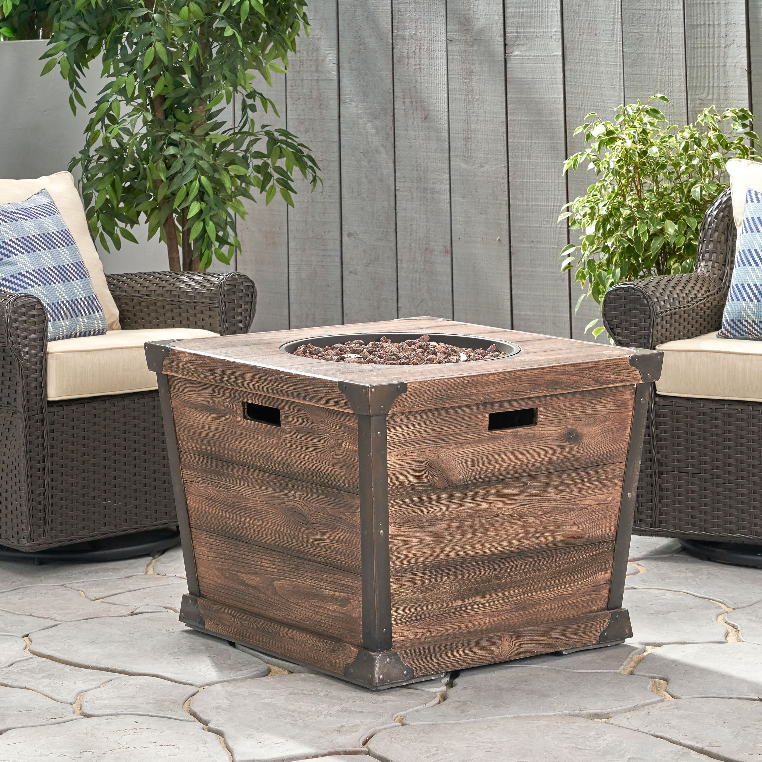 Madge Outdoor Brown 32 Inch Square Fire Pit - 40,000 BTU