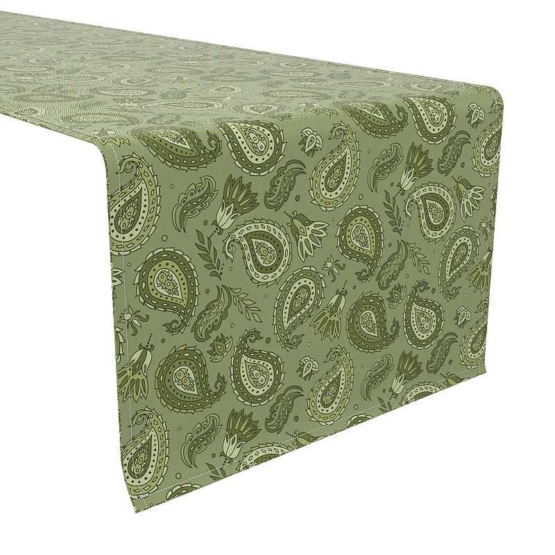 Table Runner， 100% Cotton， 16x90， Green Floral Paisley