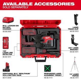 MW M12 12-Volt Lithium-Ion Cordless Green Cross Line and 4-Points Laser Kit 3624-21