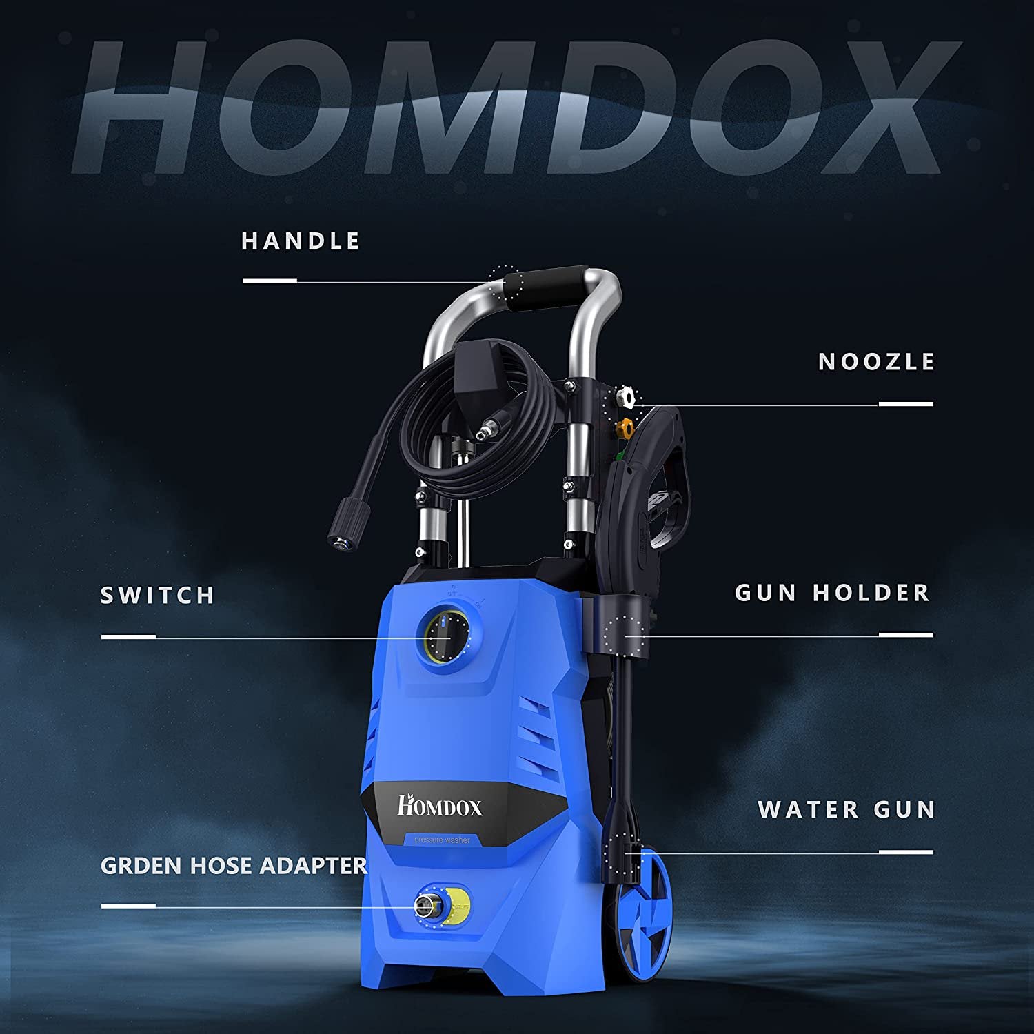 Electric Pressure Washer, 2.3 GPM Pressure Washer 1700W High Power Washer Cleaner Machine with 4 Nozzle Foam Cannon for Cars,Homes,Driveways,Patios(Blue)