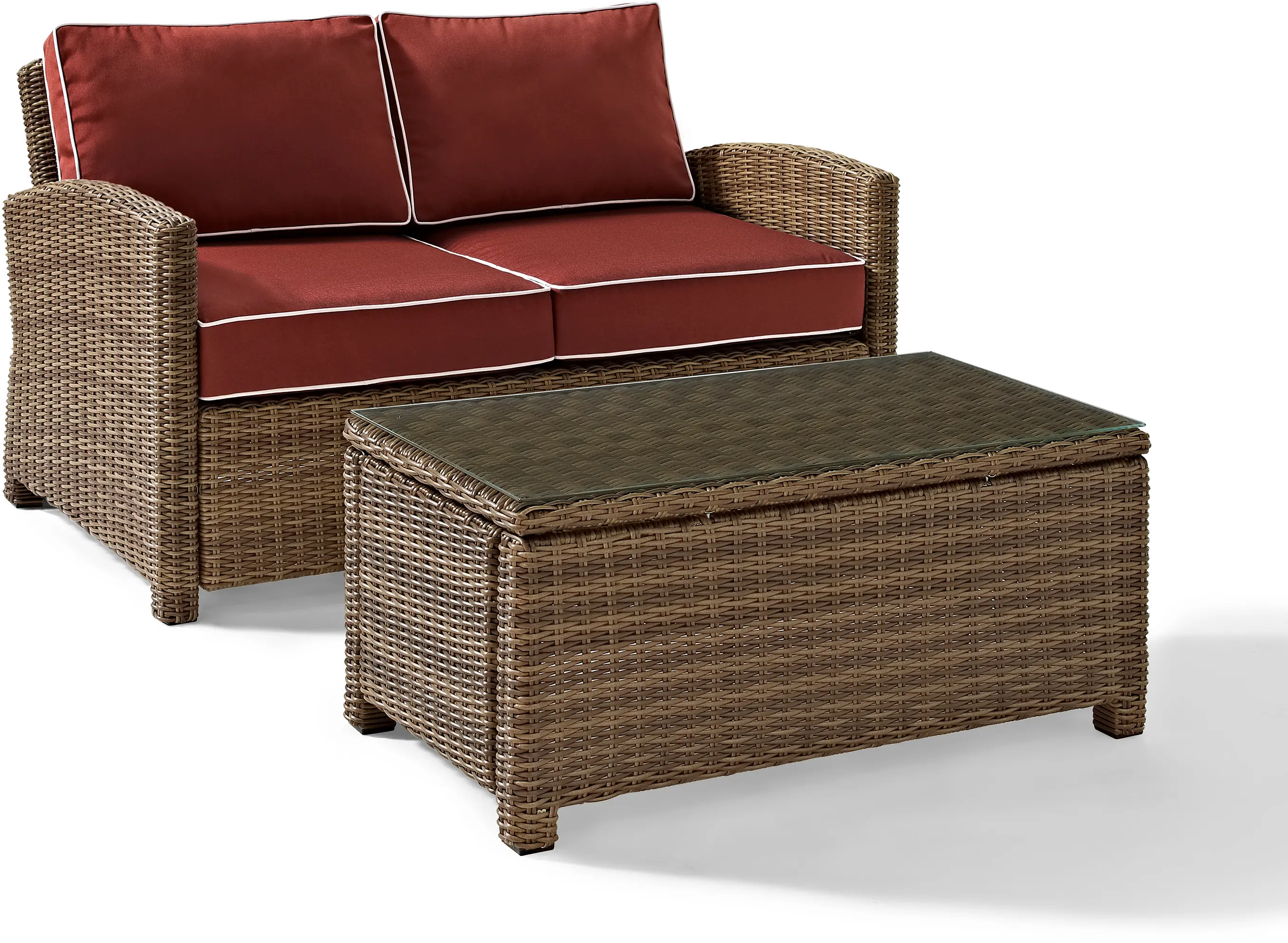 Bradenton Sangria and Wicker 2 pc Loveseat and Table Set