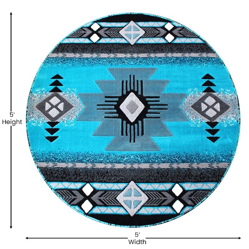 Masada Rugs Masada Rugs 5'x5' Round Southwest Native American Area Rug - Design C318 Turquoise