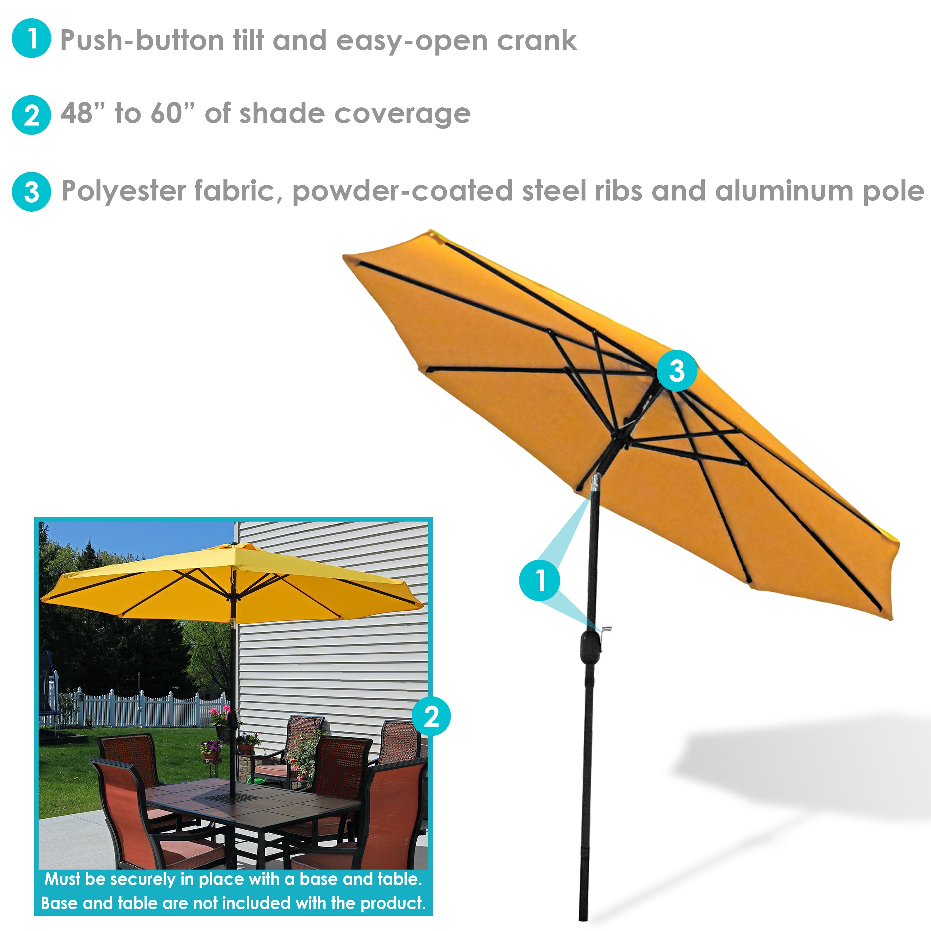 Sunnydaze Outdoor Aluminum Patio Table Umbrella with Polyester Canopy and Push Button Tilt and Crank - 9' - Gold