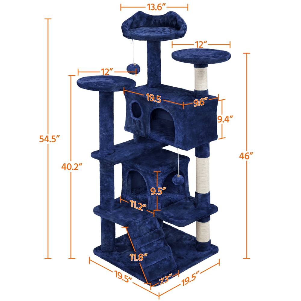 Topeakmart  54.5'' Cat Tree Condo Kitten Tree Tower Cat Kitten Scratching Tree Navy Blue