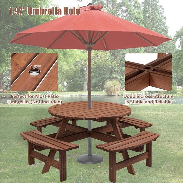 8 Person Wooden Outdoor Camping Dining Picnic Table with 4 Benches