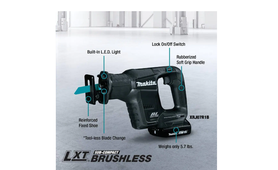 Makita XRJ07R1B 18-Volt LXT Sub-Compact Lithium-Ion Brushless Cordless Recipro Saw Kit (2.0 Ah)