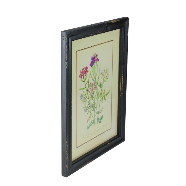 Black And Butter Yellow Distressed Wood Framed Floral Print Wall Art