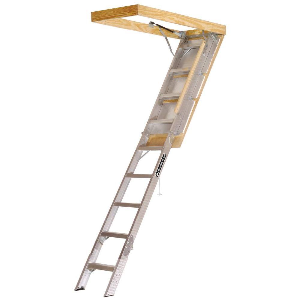 Louisville Ladder 7 ft. 8 in. to 10 ft. 3 in. 25.5 in. x 54 in. Aluminum Attic Ladder with 375 lbs. Maximum Load Capacity AA2510I