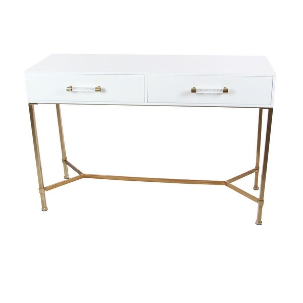 White Wood Glam Modern Contemporary 2 Drawer Desk Console Table - 47 x 15 x 31