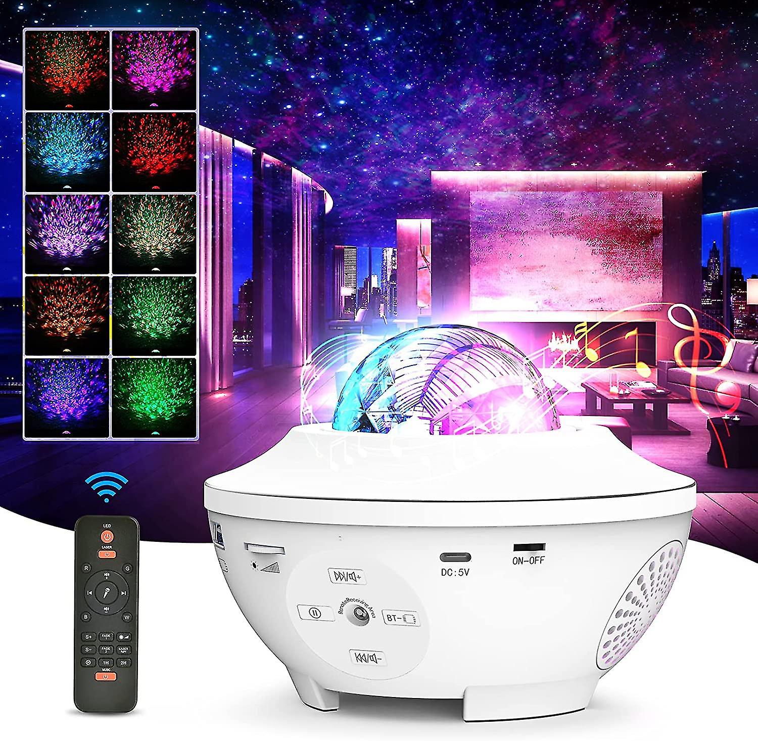 Star Projector Galaxy Light Projector Ocean Wave Led Night Light Lamp With Remote Control Colors Changing Music Bluetooth Speaker Timer For Baby