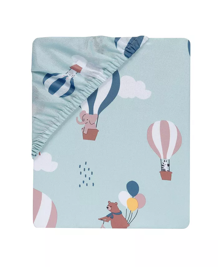 Bedtime Originals Up Up and Away Hot Air Balloon Animals Fitted Crib Sheet - Blue