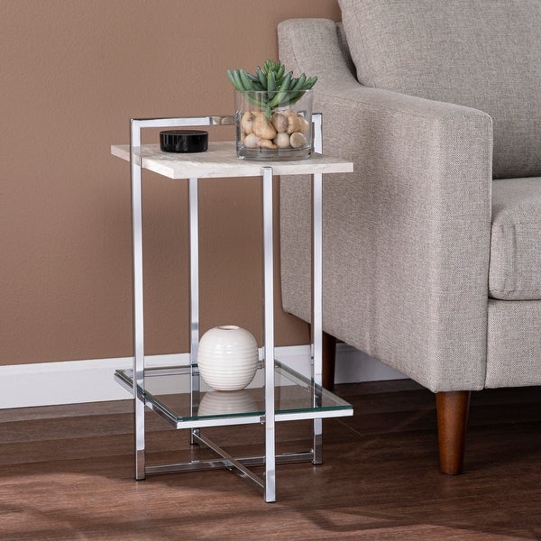 SEI Furniture Larwin Contemporary White Faux Wood Side Table