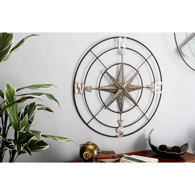 Metal Compass Indoor Outdoor Wall Decor With Distressed Copper Like Finish Gray Olivia amp May