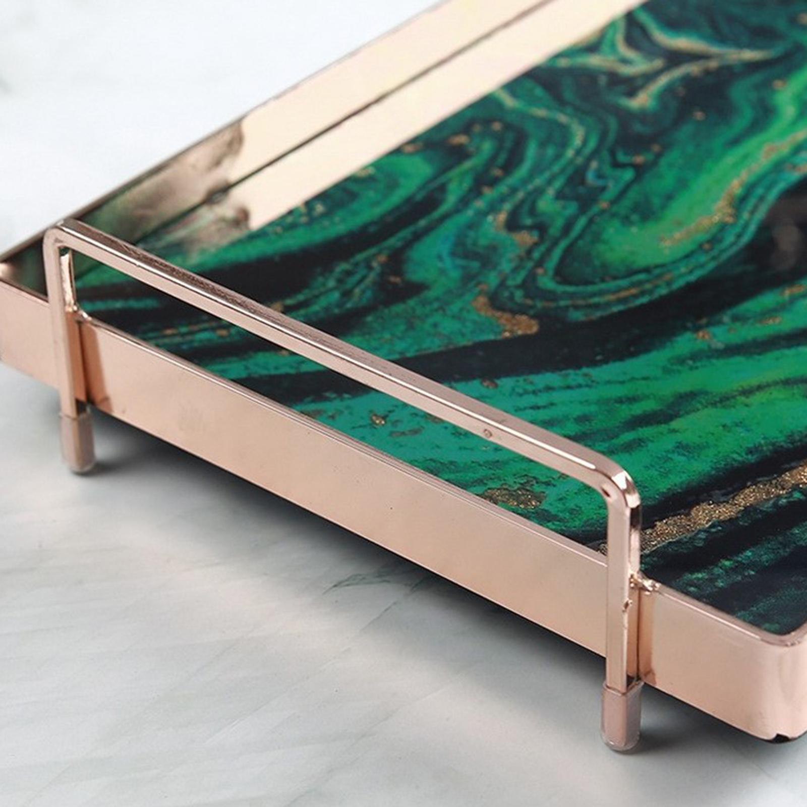 Rectangular Marble Storage Vanity Tray, Home Decor Organizer Tray, Serving Tray, For Plate Holder Coffee Table Desktop Tissues Soap Green