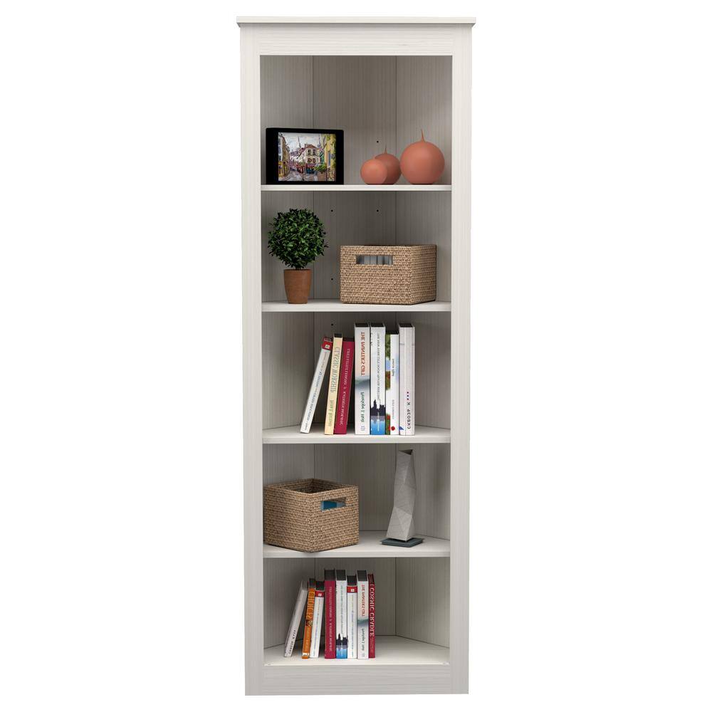 70.9 in. Washed Oak Wood 5-shelf Corner Bookcase BE-13104