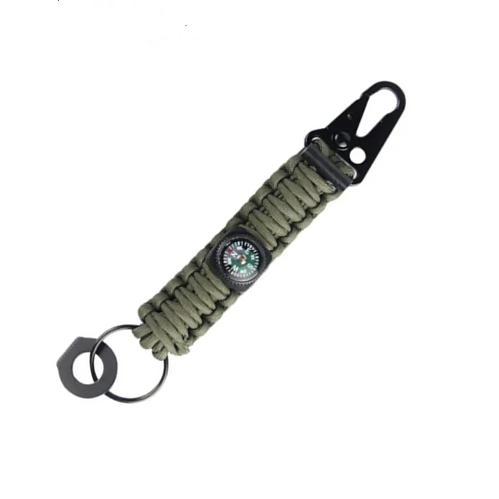 Hiking Camping Fashionable Handmade tactical hook emergency multi tool braided rope compass keychain