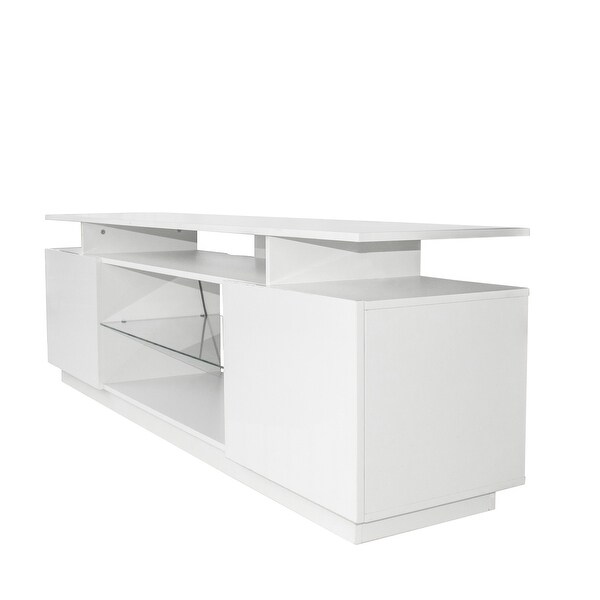 Media TV Stand Console Table Entertainment Center， 2 Storage Cabinet with Open Shelves for 80