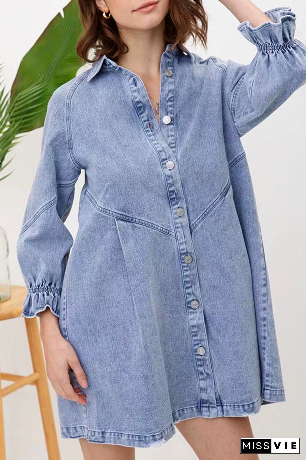 Casual Solid Patchwork Turndown Collar Shirt Dress Dresses