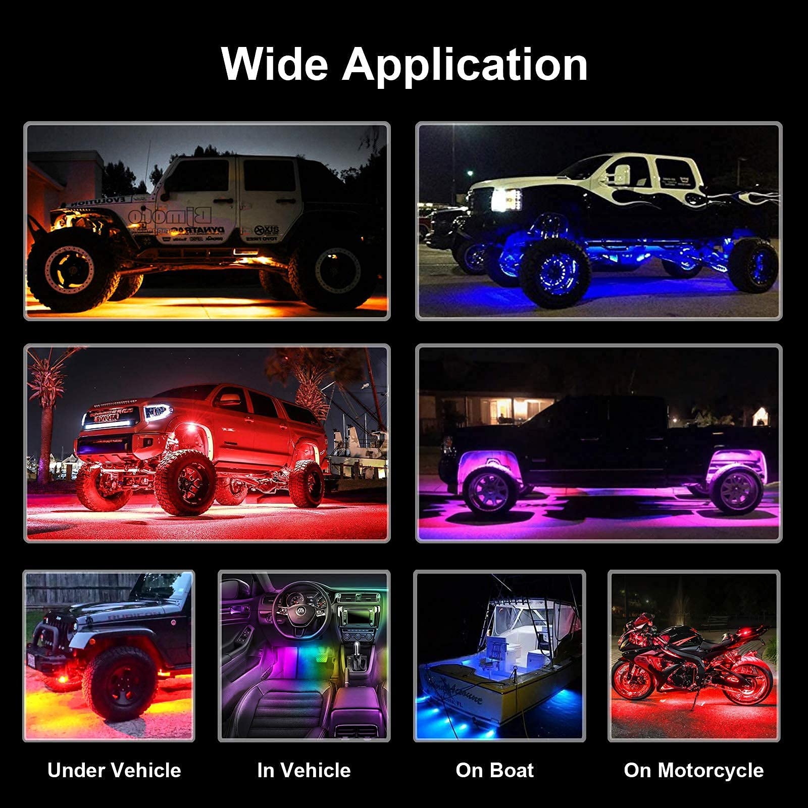 RGB LED Rock Lights Kit 8 pods Underglow Multicolor Neon Light Pod with Bluetooth App Control And Wireless Remote Controller for Truck ATV UTV RZR SUV