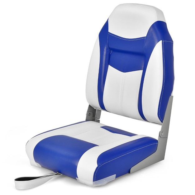 Costway High Back Folding Boat Seats W Blue White Sponge Cushion amp Flexible Hinges