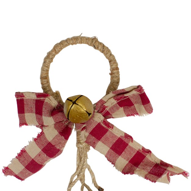 Northlight 15 inch Pine And Gold Jingle Bell Christmas Door Hanger With Plaid Bow