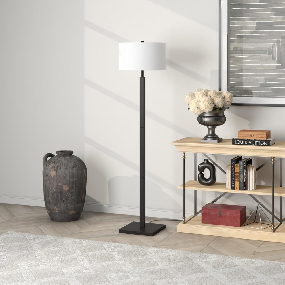 Flaherty 62.32 Tall Floor Lamp with Fabric Shade in Blackened Bronze/White   Transitional   Entertainment Centers And Tv Stands   by BisonOffice  Houzz